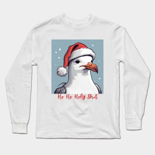 Funny Smug Seagull in a Santa Hat Long Sleeve T-Shirt